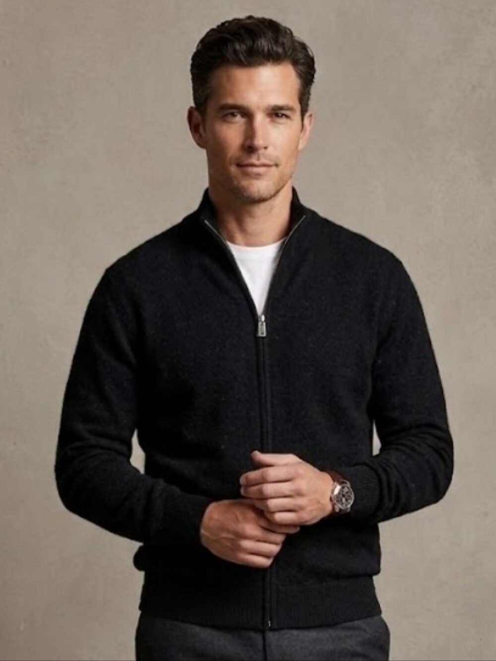 House Of Carrington 100% Pure Cashmere Full Zip Sweater Black Large